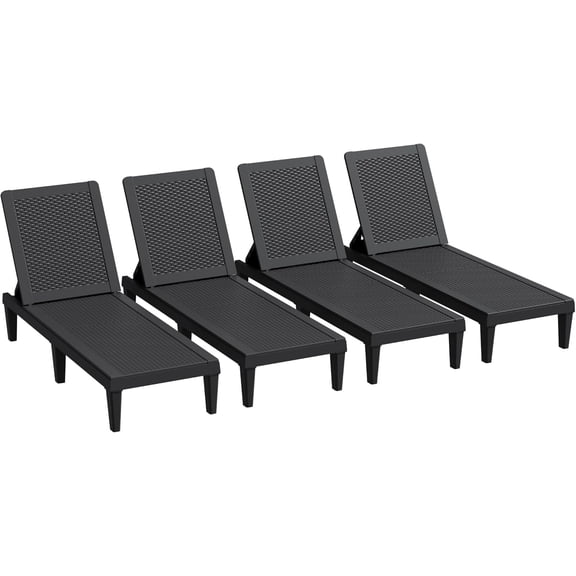 Outdoor Chaise Lounge Chairs Set of 4 with 5-Position Adjustable Backrest, Waterproof PP Sun Chaise Loungers for Garden Pool Beach Patio Deck Sunbathing, Black