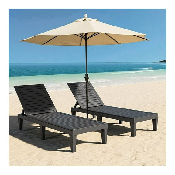 Outdoor Chaise Lounge Chairs Set of 2, Adjustable Patio Lawn Chairs, Waterproof Poolside Loungers, Black Striped