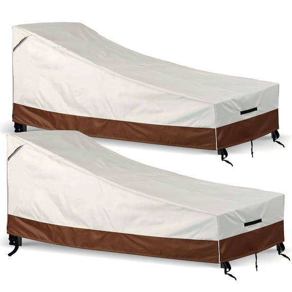 Outdoor Chaise Lounge Cover Waterproof 2 Pack, 420D Patio Lounge Chair Covers for Outside Pool Furniture, UV Resistant Chaise Cover with Air Vents & Windproof Buckles (Beige-Brown, 80''x28''x30'')
