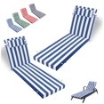 thumbnail image 1 of Outdoor Chaise Lounge Cushion, High-Density Foam Fill Patio Furniture Bench Cushions with Ties, Thicken Waterproof Replacement Back Chaise Cushions for Pool, Sand Beach (Blue White Stripes), 1 of 6