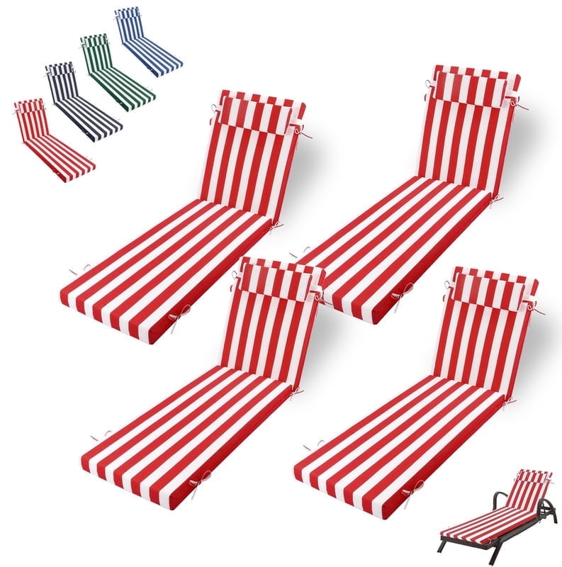 Outdoor Chaise Lounge Cushion, High-Density Foam Fill Patio Furniture Bench Cushions with Ties, Thicken Waterproof Replacement Back Chaise Cushions for Pool, Sand Beach (Red White Stripes)