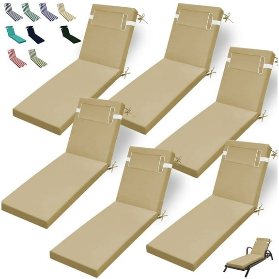 Outdoor Chaise Lounge Cushion, High-Density Foam Fill Patio Furniture Bench Cushions with Ties, Thicken Waterproof Replacement Back Chaise Cushions for Pool, Sand Beach (Beige)