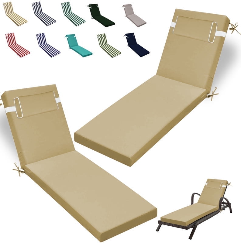 Outdoor Chaise Lounge Cushion, High-Density Foam Fill Patio Furniture Bench Cushions with Ties, Thicken Waterproof Replacement Back Chaise Cushions for Pool, Sand Beach (Beige)