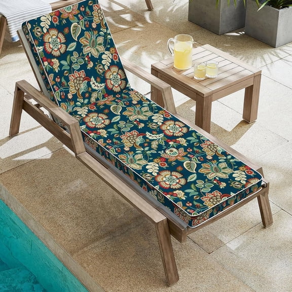 Outdoor Chaise Lounge Cushion for  Furniture 72 x 21 x 3 Inch, Water Resistant  Lounge Chair Cushion with Straps for Lawn Pool Furniture,Peacock Blue