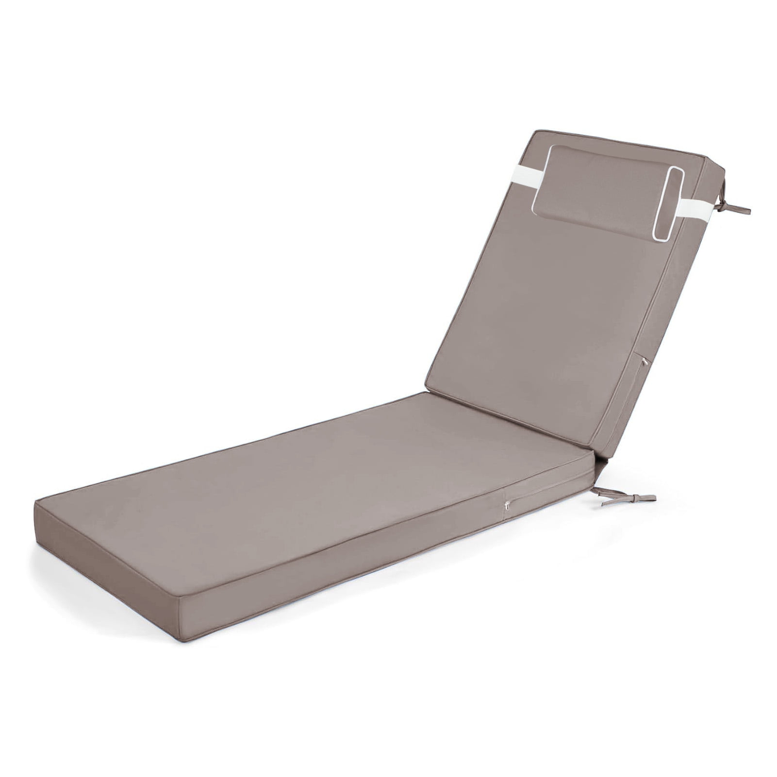 Outdoor Chaise Lounge Cushion with Adjustable Headrest and Straps