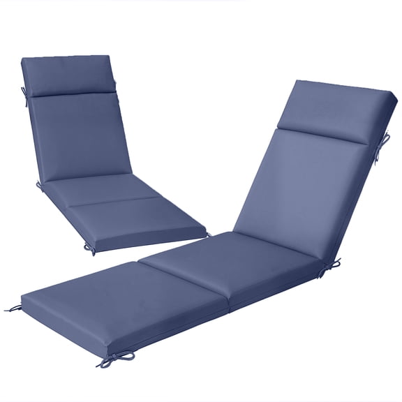 Outdoor Chaise Lounge Cushions Set of 2, High-Density Foam Patio Cushions with 6 Ties, Water Repellent & UV30+ Fabric, Navy Blue