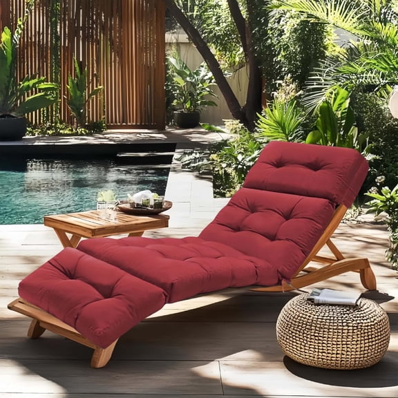 Outdoor Chaise Lounge Cushions, Waterproof Non-Slip Thickened Lounge Chair Cushion with Ties, Replacement Pool Recliner Cushions for Outdoor Furniture, 74.4x21.7x4.5 Inches (Red)