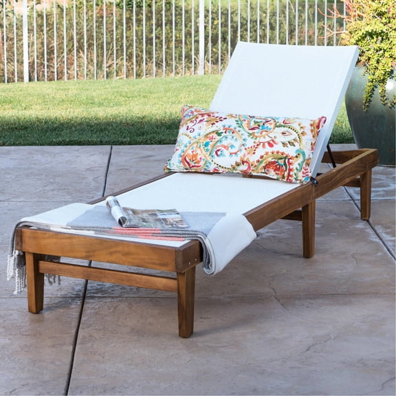 Outdoor Chaise Lounge In White Mesh - Wood For Elegance Enjoy Outdoors With And