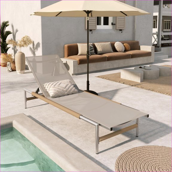 Outdoor Chaise Lounge, Modern Rustic for Patio Backyard Pool, 1PC | Aluminium | Mesh
