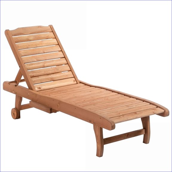 Outdoor Chaise Lounge | Reclining Pool Chair for Poolside Sunbathing, Built-in Table, Wheels, Crimson Red | Wood | Slat Back