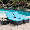 thumbnail image 1 of Outdoor Chaise Lounge with Table and Removable Cushion,3-Piece Rattan Wicker Chaise Lounge Set,Adjustable Backrest Reclining Lounger Chairs,Patio Furniture Set for Garden Pool Backyard Deck, 1 of 6