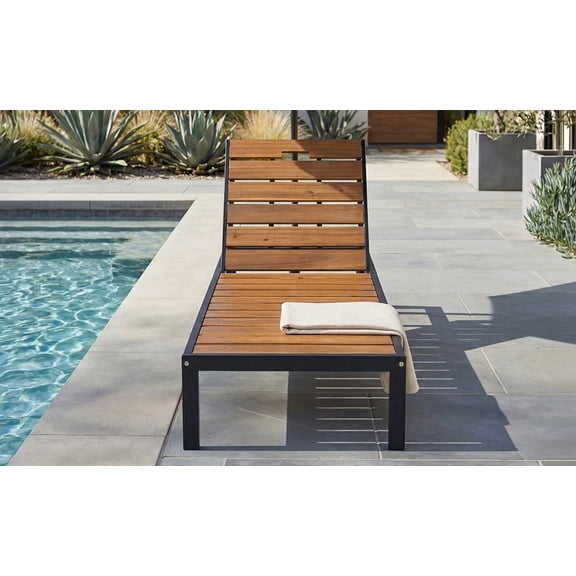 Outdoor Chaise Lounges Pool Lounge Chairs Outdoor Daybed Recliner with Adjustable Backrest for Patio, Poolside or Beach, Black+Natural