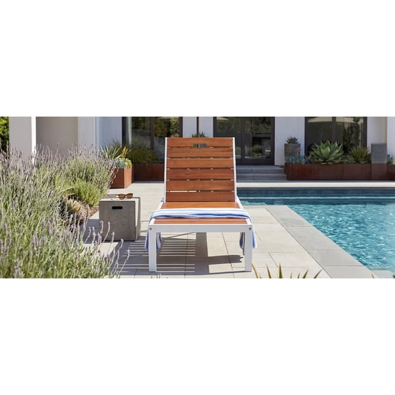 Outdoor Chaise Lounges Pool Lounge Chairs Outdoor Daybed Recliner with Adjustable Backrest for Patio, Poolside or Beach, White+Brown