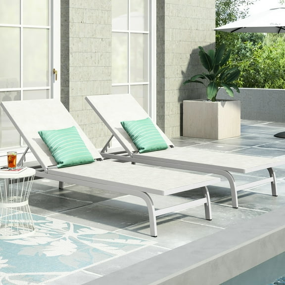 Outdoor Chaise Lounges - White, Aluminum, Nylon Mesh, Handmade (2 Units White Chairs