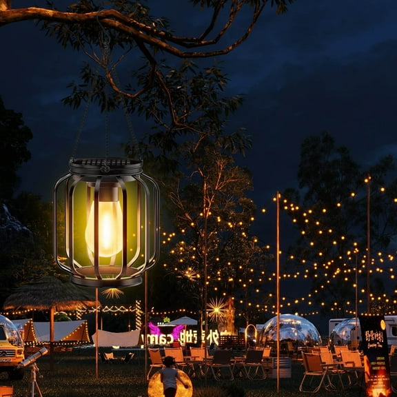 Outdoor Chandelier Solar, Outdoor Courtyard 1 pcs Hanging Candle Lantern Solar Powered Votive Lights in Matt Black Finished Metal Candle Holders for Home, Garden, Backyard, Pergola