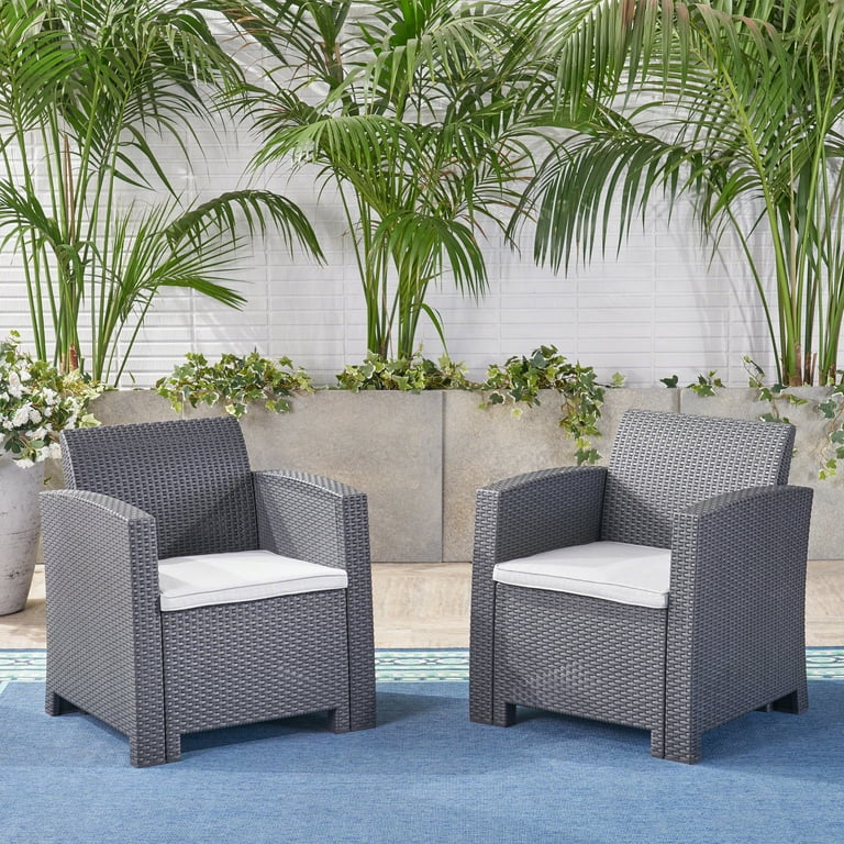 Outdoor Charcoal Faux Wicker Club Chairs with Cushions Light Grey Walmart
