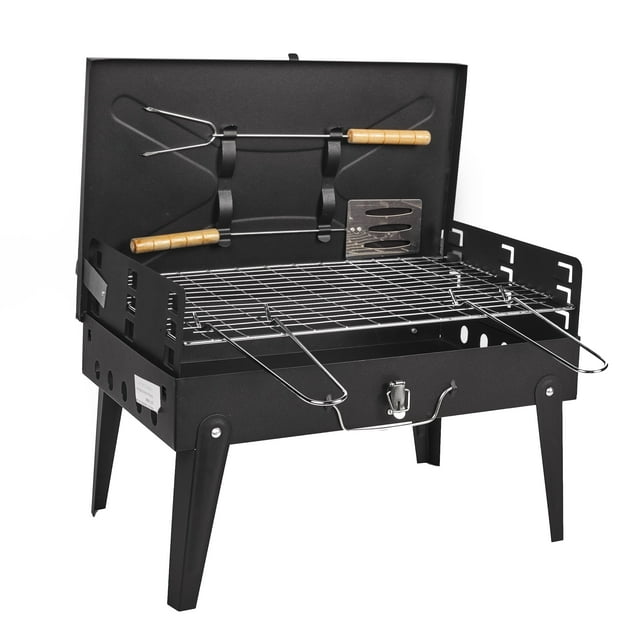 Outdoor BBQ Charcoal Grill - Compact, Foldable Cooker with Tools for ...