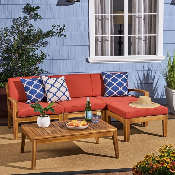 Outdoor Chat Set with Coffee Table | Minimalistic yet Sophisticated | Acacia Wood and Polyester Cushions | Easy to Maintain