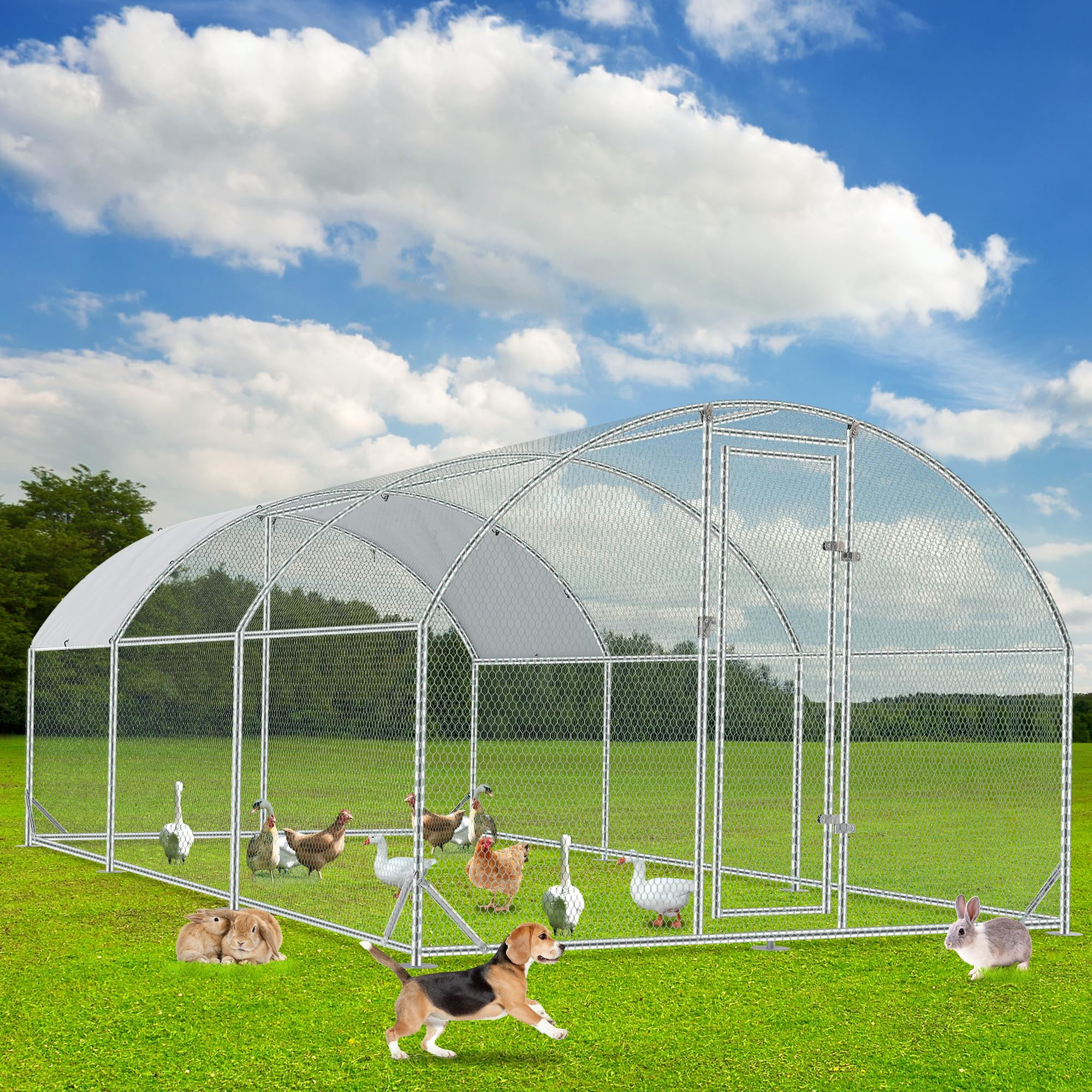 Outdoor Chicken Cages and Pens 9.2'W x 18.7'L x 6.5'H, Large Metal Chicken Coop, Duck Coop House