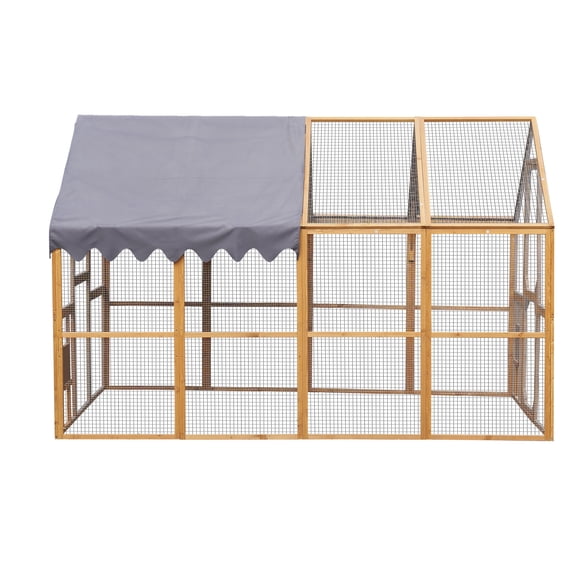 Outdoor Chicken Coop, Large Walk-in Poultry Cage for Cat Dog Rabbit Duck Hen, 116"L x 111.5"W x 74.25"H, Wooden with Double Doors, Secure Latch, Reinforced Corners & Skylight