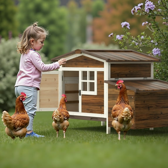 Outdoor Chicken Coop Rabbit Hutch Wooden Hen House w/ Nesting Box & Tray Poultry Cage for Outdoor Indoor