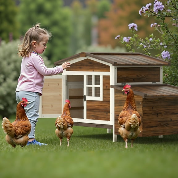 Outdoor Chicken Coop Rabbit Hutch Wooden Hen House w/ Nesting Box & Tray Poultry Cage for Outdoor Indoor