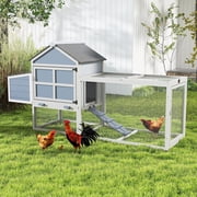 Chicken Coop Outdoor for Multiple Chickens, Wooden Duck House with Run & Nesting Box, Waterproof Hutch with Pull-Clean Tray, Ramp, and Resting Area, Gray