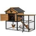 thumbnail image 1 of Outdoor Chicken Coop with Waterproof Roof, Durable Poultry Cage Hen House with Lockable Doors, Nesting Box, Window and Runway for 5-7 Chickens, Brown, 1 of 9