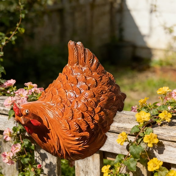 Outdoor Chicken Fence Ornament for Garden Decorations, Decorative Hen Figurine for Fences, Railings, Walls – Easy Install Farmhouse Yard Decor, Set of 2