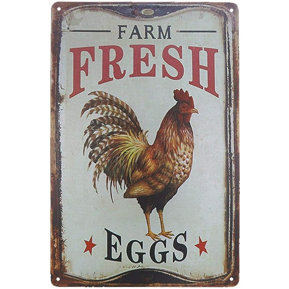 Outdoor Chicken Sign Farm Fresh Organic Eggs Metal Wall Decor Retro Vintage Metal Tin Signs Rustic Farmhouse Country Wall Art Sign 8" X 12"