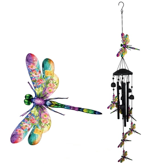 Outdoor Chimes - 35" Metal Art Butterfly Birds Owls Large Wind Chimes for Patio Porch Pathway Home Balcony Farmhouse, Wind Chime Bell Gift for July 4th, Birthday, Housewarming,Yellow,Dragonfly