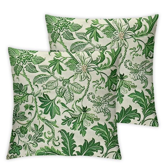 Outdoor Chinoiserie Pillow Cover Inch Beige Green Floral Pillow Covers Turquoise Flower Farmhouse Pillowcase Square Cushion Cover for Bedroom Sofa Couch Home Decor (Pack of )