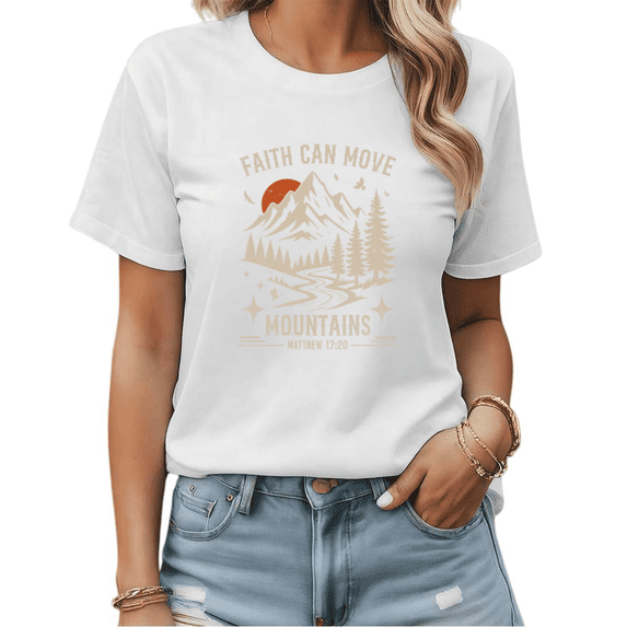 Outdoor Christian Faith Can Move Mountains Graphic Tees Womans T-shirt Shirts Black White S-5XL Tops