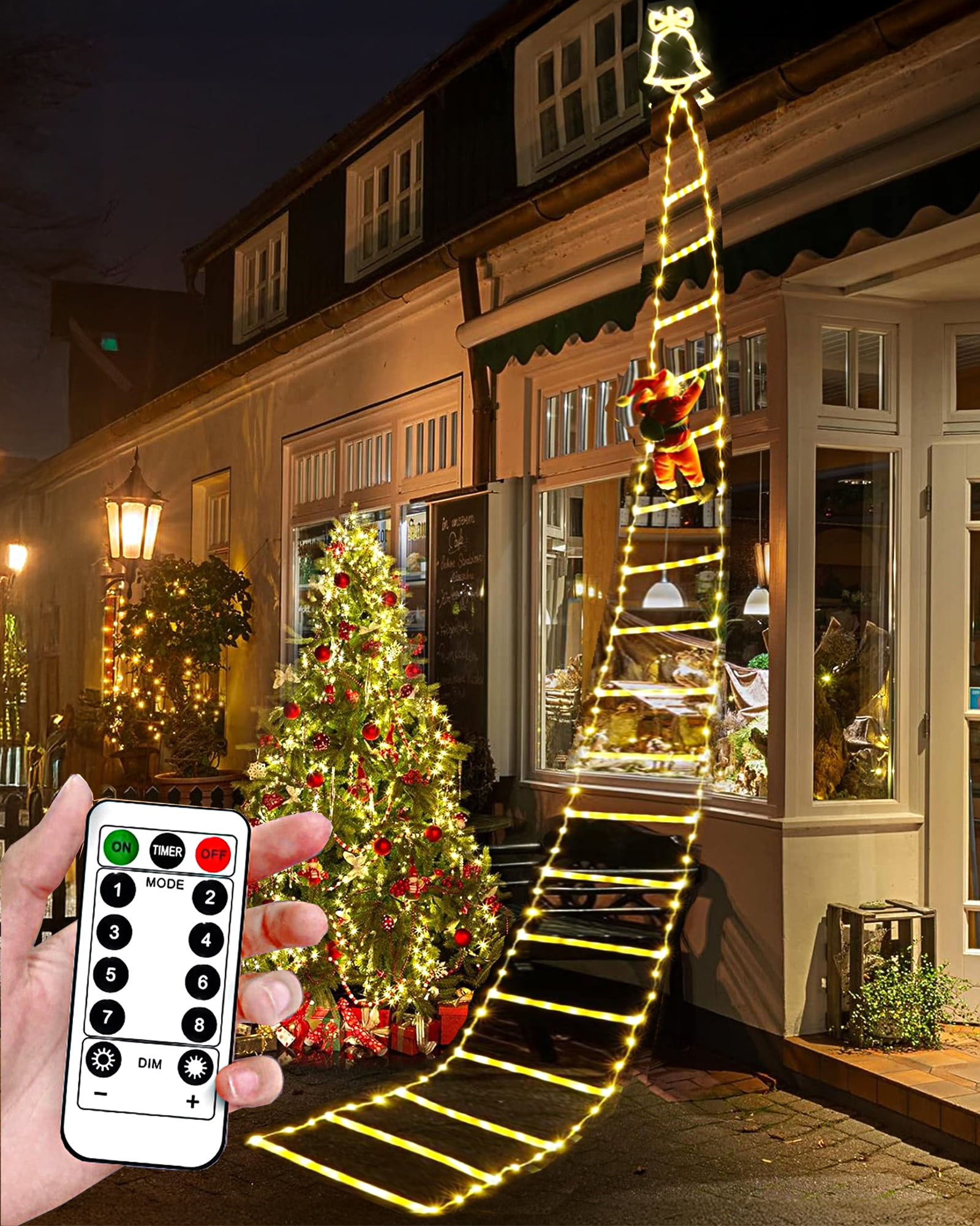 Outdoor Christmas Decor Lights,WLRETMCI 10FT Christmas Decorative Ladder Lights with Santa Claus,Xmas Lights Decorations for Outdoor Indoor Holiday