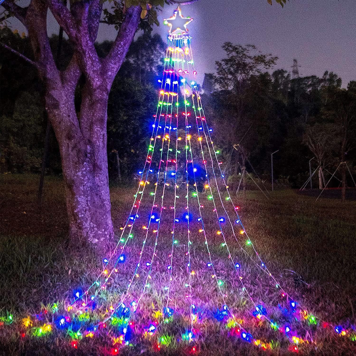 Festive Decorations Outdoor Star Light, 11.48 Feet 350 LED Waterfall Tree  Light with 8 Modes Timer Remotely Plugged Outdoor/Indoor String Lights for  Indoor Patio Outdoor Family Holiday Party Decoration