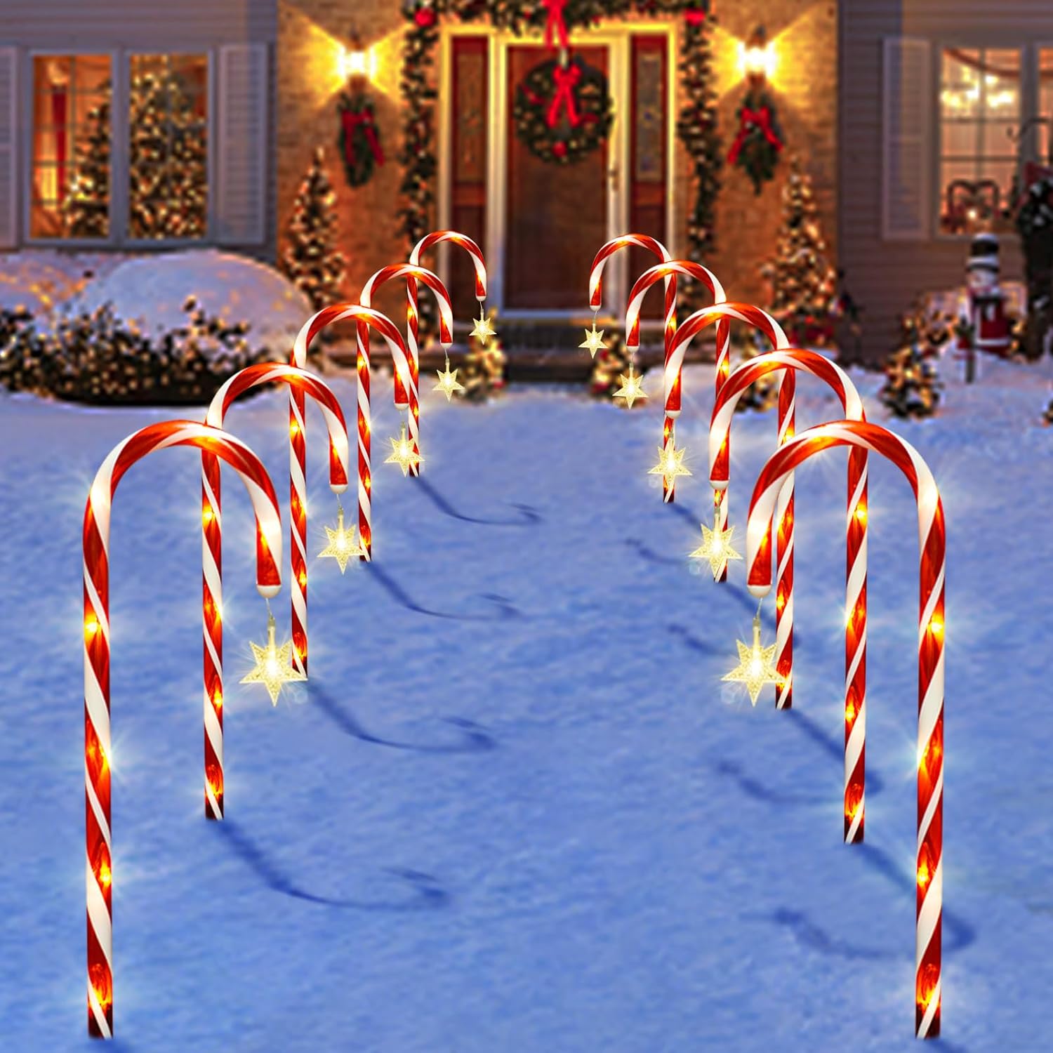 Outdoor Christmas Decorations, 10 Pcs Christmas Candy Cane Lights with