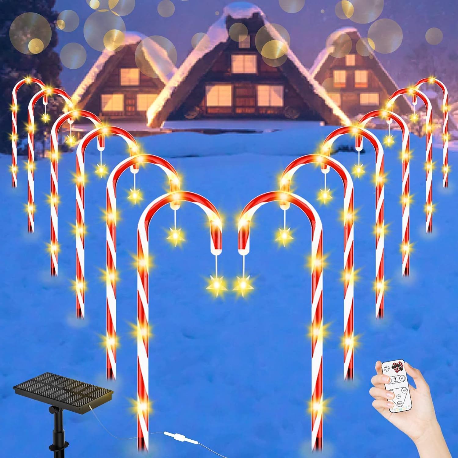 Outdoor Christmas Decorations,12 Pack LED Solar Christmas Candy Cane Lights, Upgraded Solar
