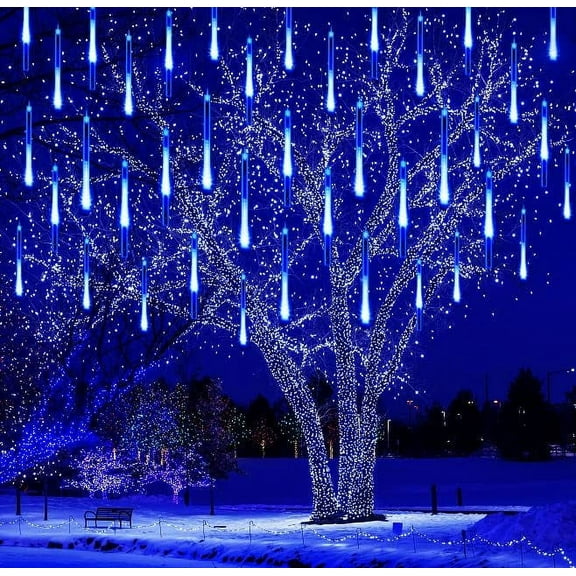 Outdoor Christmas Decorations, 12 inch/ 30 cm Meteor Shower Lights, Icicle Christmas Lights Outdoor for Tree, Christmas Decorations Outdoor for Yard House Wedding Party, Blue