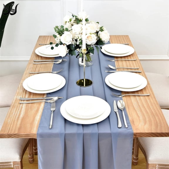 Outdoor Christmas Decorations Home Decor Blue Table Runner Chiffon Fabric Sheer 27X120 Inches Long Table Linen For Wedding Party Banquets Bridal Home Table Arches Cake Table Decoration