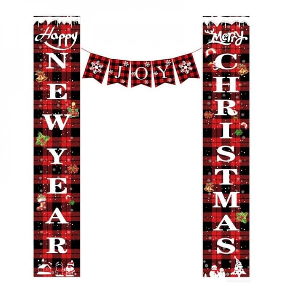 Outdoor Christmas Decorations for Home - Modern Farmhouse Decor - Red Buffalo Check Plaid Porch Signs - Rustic Xmas Banners for Indoor Outside Front Door Living Room Kitchen Wall Party