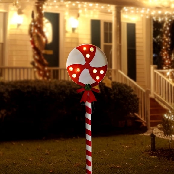Outdoor Christmas Decorations Solar Pathway Lights, 31 in Metal Lollipops Peppermint Stake Lights, Candy Cane Walkside Lights, Outdoor Xmas Decoration for Walkway,Yard