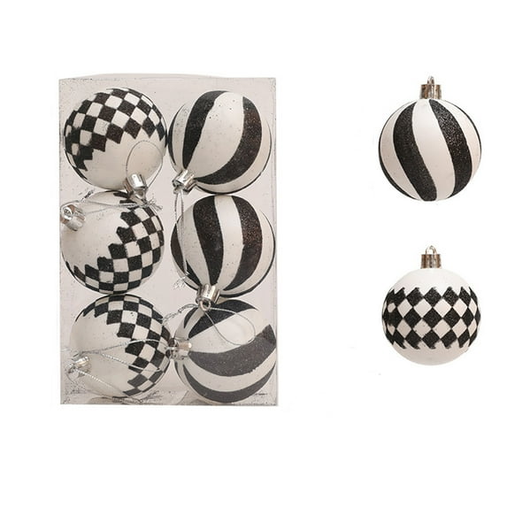 Outdoor Christmas Decorations Uniquely Shaped Christmas Tree Decoration Black and White Christmas Ball Set (6Cm, 6 Pieces) Christmas Decoration Festive Product Christmas Tree Decorations