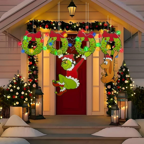 Outdoor Christmas Fence Decorations, 6Pcs Light Up Christmas Fence Peeker Signs Decor with LED String Lights for Yard Garden Lawn Fireplace, Tree Decoration$$Garden & Patio