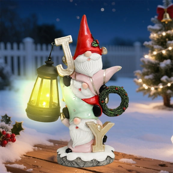 Outdoor Christmas Gnome Statue Decoration,Funny Solar Gnome Joy Figurine with Lantern,Resin Glowing Gnomes Statue Figures for Home Garden Housewarming Decoration