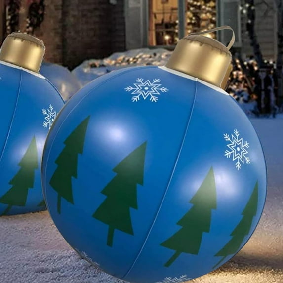 Outdoor Christmas Inflatable Decorated Ball Made of PVC,23.6 Inch Giant Merry Christmas Inflatable Balloon with Pump Outdoor Decorations Holiday Inflatables Balls Decoration (B blue)