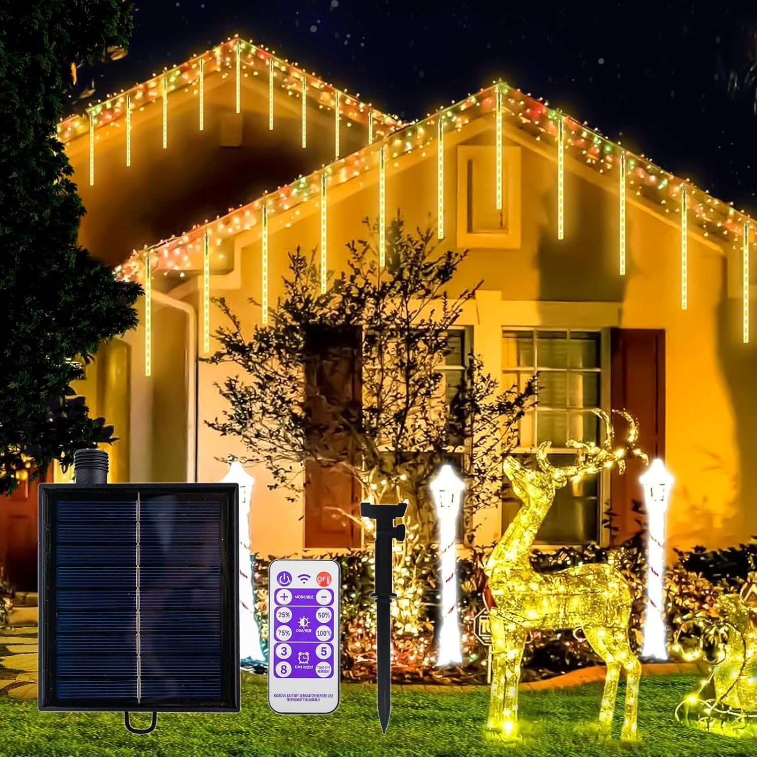 Outdoor Christmas Meteor Shower Lights 10 Tube Icicle Lights with 360