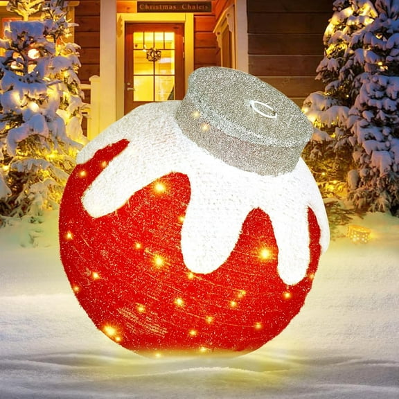 Outdoor Christmas Ornaments, Lighted Pop-Up Outdoor Holiday Ball Decoration with 80 LED Lights, 8 Light Modes, Lighted Collapsible Holiday Decorations for Yard, Home (Red)