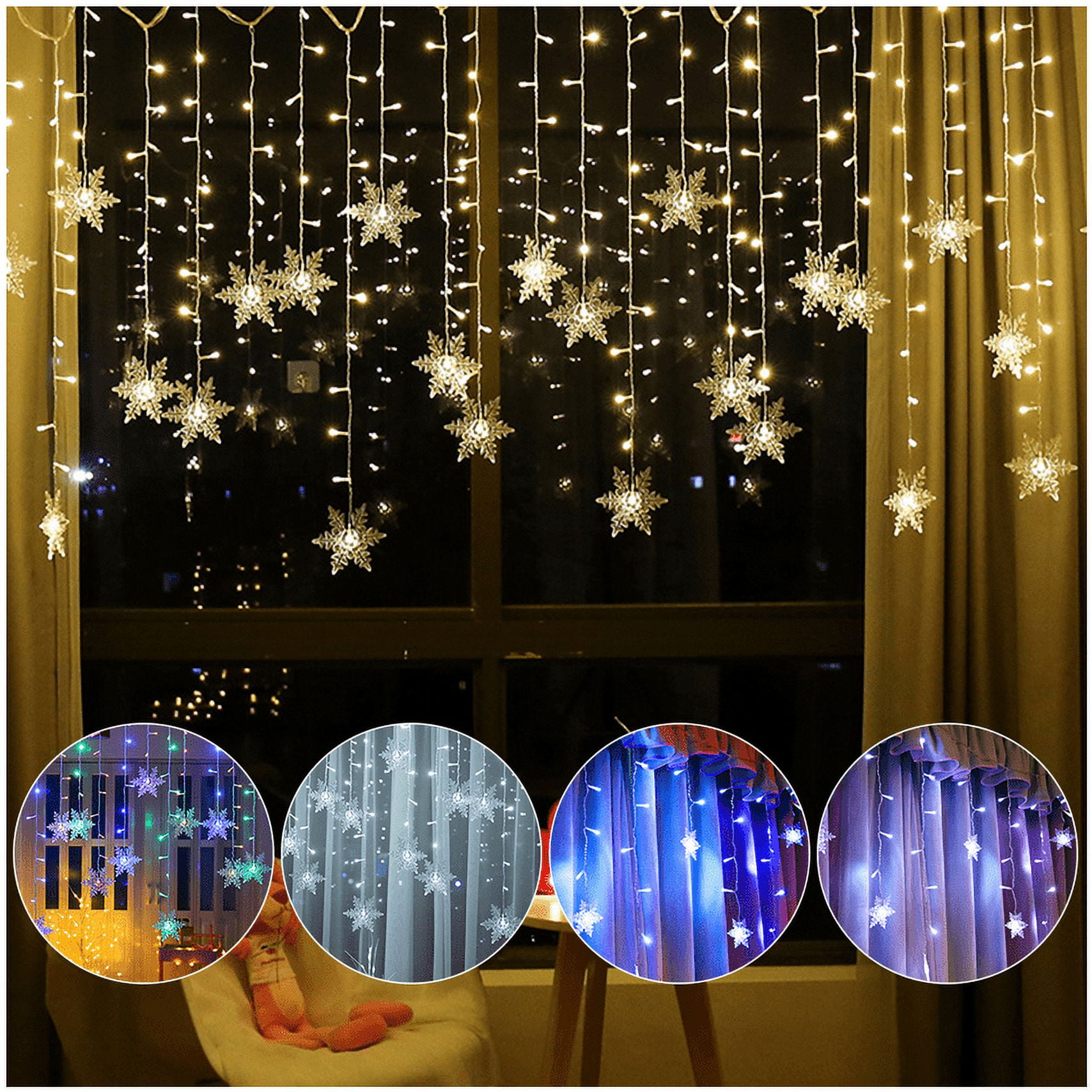 Christmas Lights, 10 Ft 120 Flashing LED Christmas Tree Light, 10 Christmas  Ornaments, 8 Modes Remote Control,Snowflake Line USB Powered for Bedroom