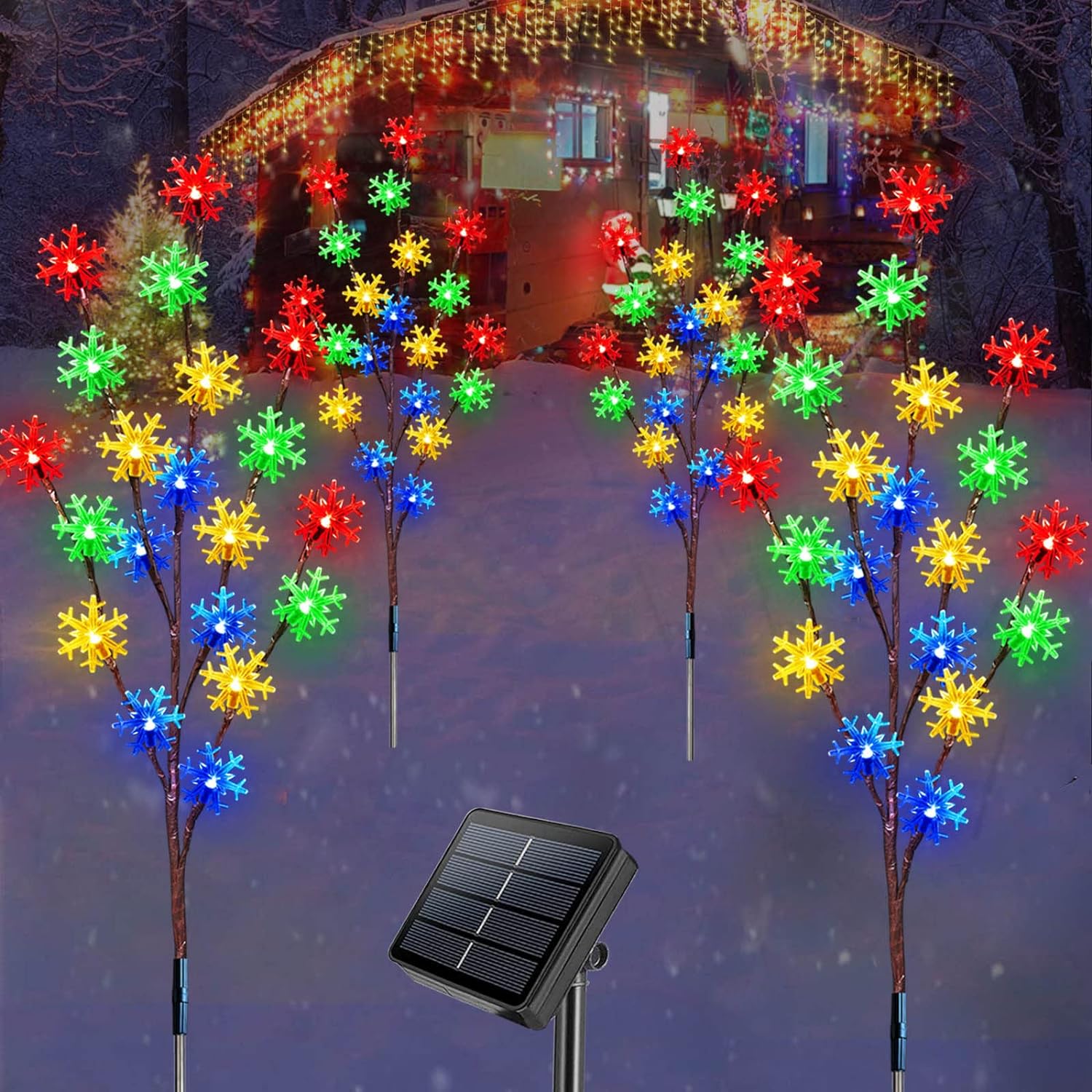 Outdoor Christmas Solar Lights Multicolor LED Snowflake Stake Lights