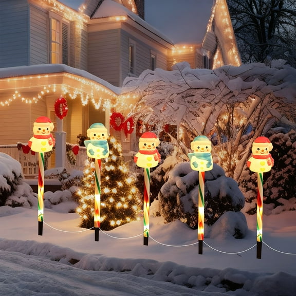Outdoor Christmas Solar Lights, Pathway Lights Christmas Snowman Path Lighting, Winter Yard Landscape Light String, Backyard Decorations Walkway Lights, Proch Stake Lights, Xmas Home Decor, Red Blue